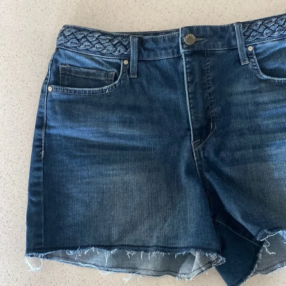 Frayed High Rise Denim Shorts 29 Raw Hem Zip Up Summer - Picture 3 of 12